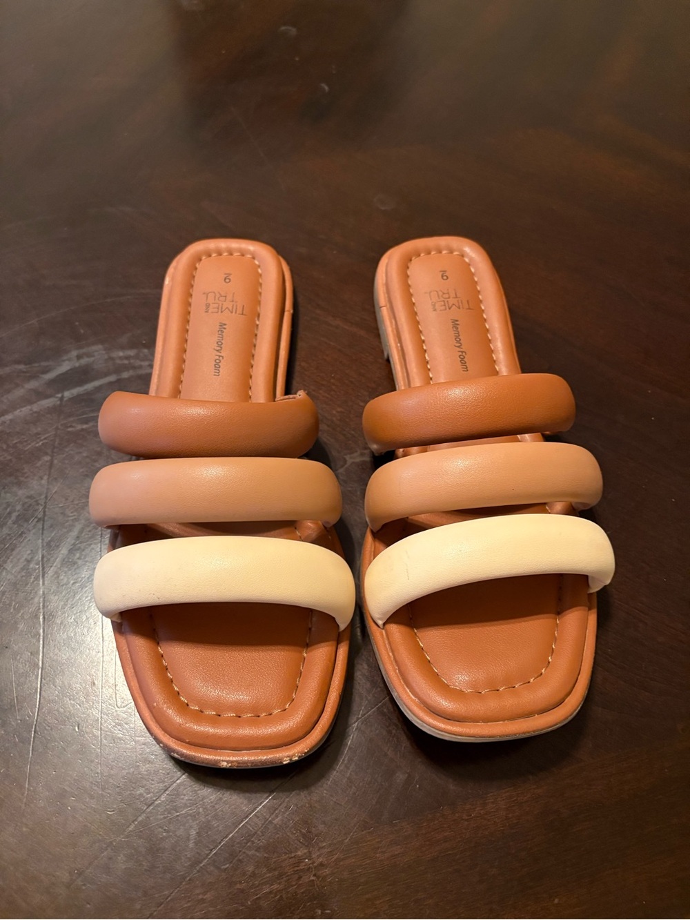 Time and Tru Memory Foam Triple Strap Slide Sandals Size 9